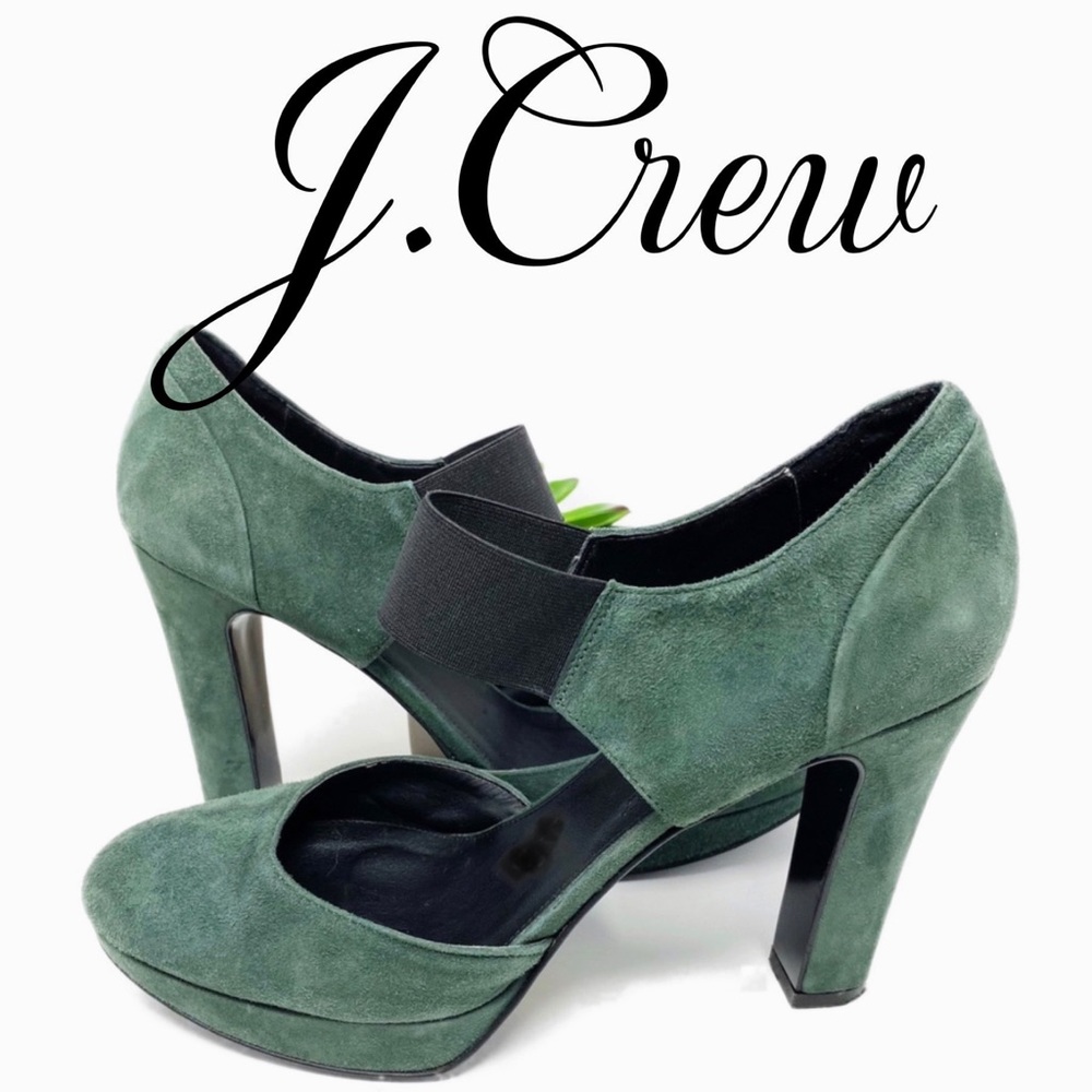 J.Crew Jayne Suede Platform Heels Bottle Green 8